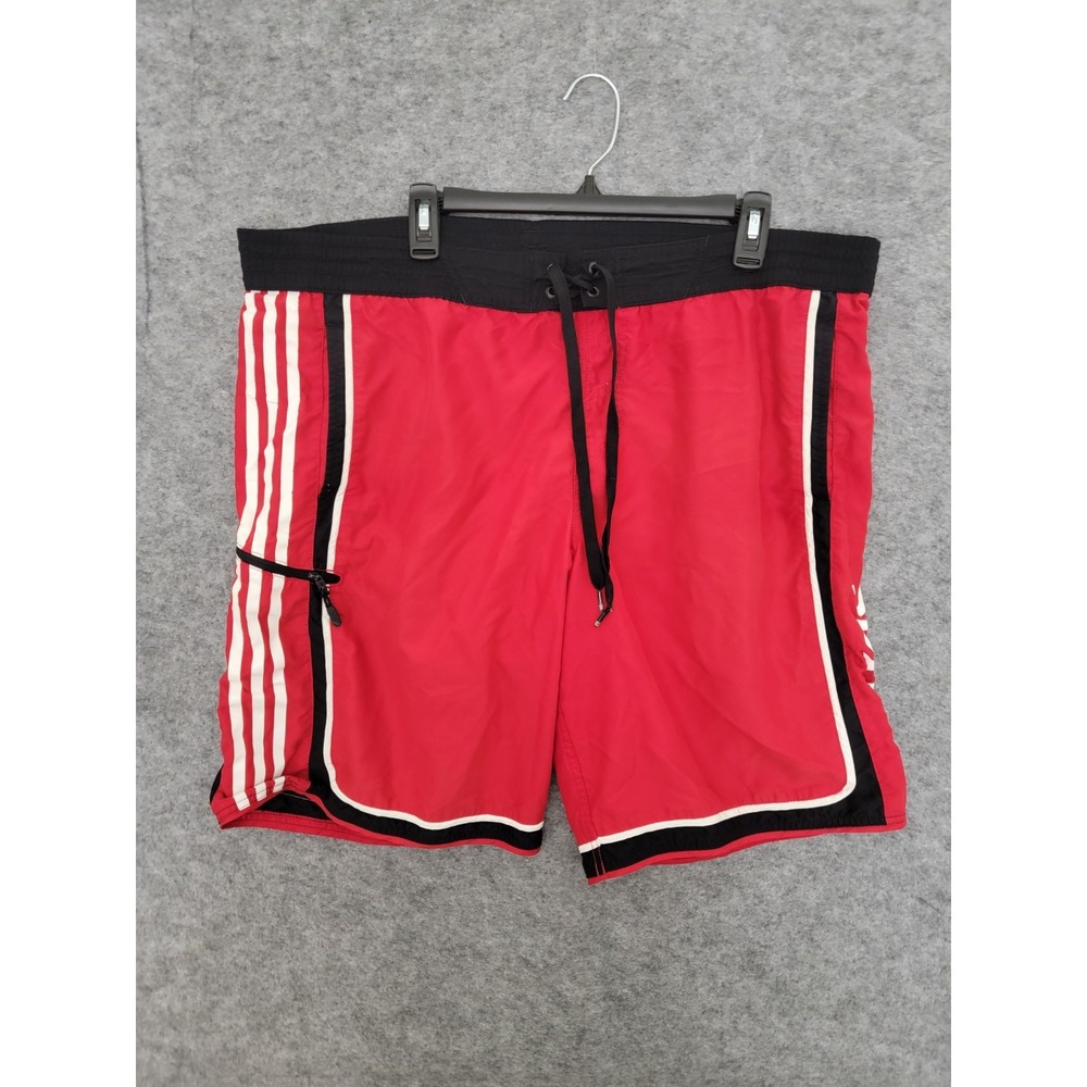 Adidas Mens Swim Trunks Shorts Swimsuit Red with Black Waistband XXL Polyester